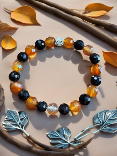 Faceted Black Tourmaline & Orange Carnelian