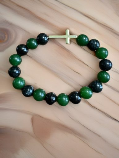 Green & Black Jade cross bracelet